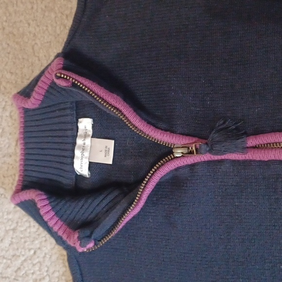 Christopher & Banks Navy Zip-Up Cardigan With Striped Sleeves - Picture 8 of 15